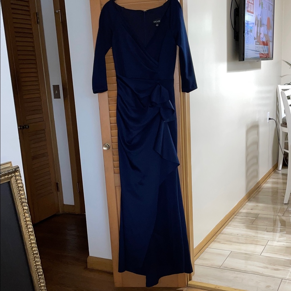 Xscape Deep Blue Long Sleeve Dress